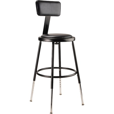 National Public Seating Stool w/Back, Steel, Vinyl, Black, 14" dia. 6418HB-10